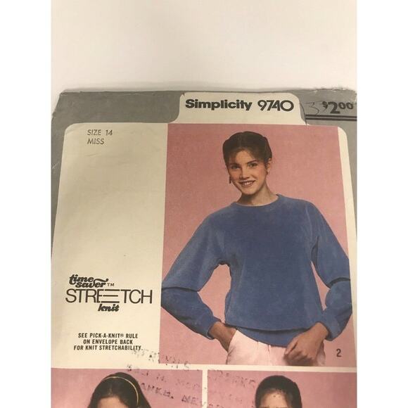 80s Simplicity 9740 Vintage Sweatshirt Pullover Sewing Pattern Size 14 Misses - Picture 2 of 6